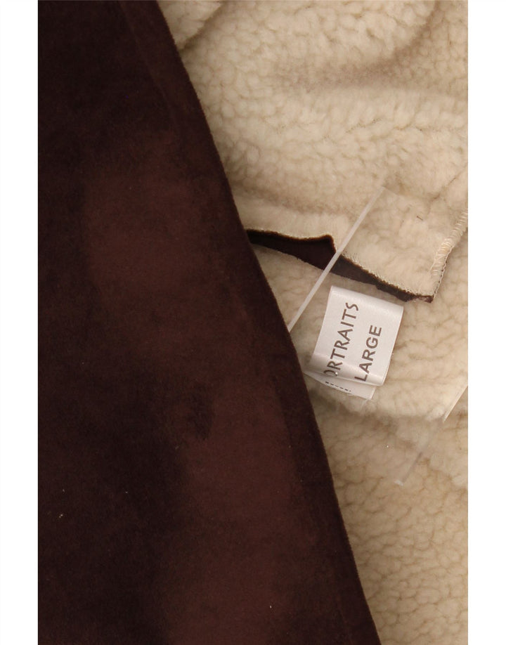 VINTAGE Womens Sherpa Gilet UK 16 Large Brown Polyester Vintage Vintage and Second-Hand Vintage from Messina Hembry 