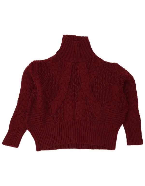 Zara Womens Crop Oversized Turtle Neck Jumper Sweater UK 14 Medium Burgundy