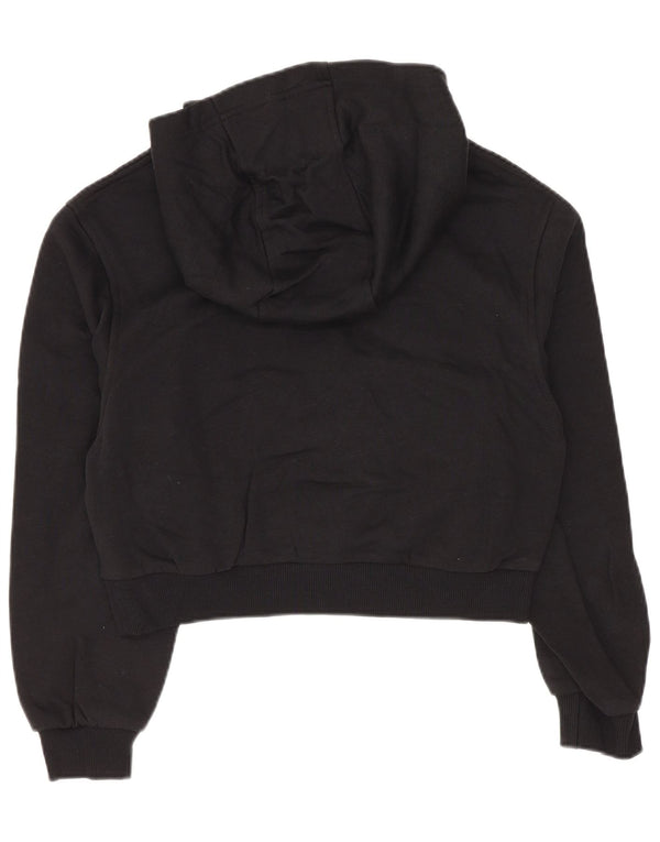 Nike Girls Graphic Hoodie Jumper 10-11 Years Medium Black Cotton