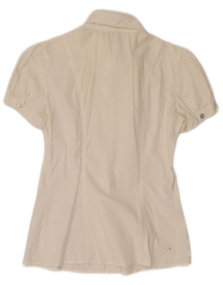 BENETTON Womens Short Sleeve Shirt Blouse UK 8 Small Off White