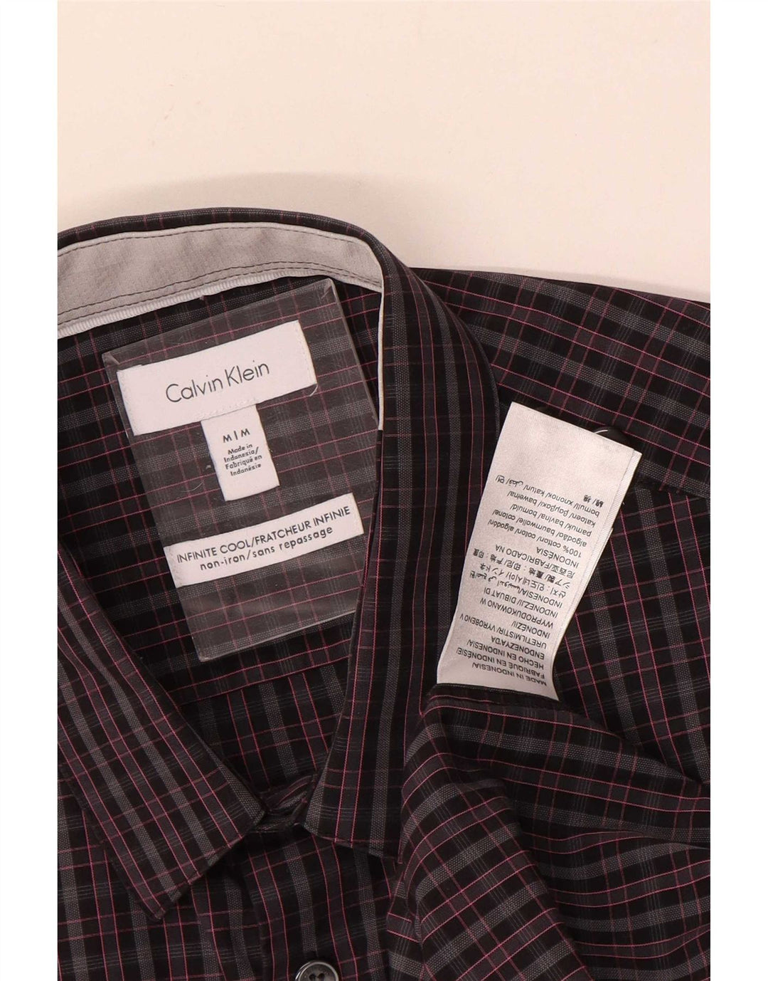 Calvin Klein Mens Shirt Medium Grey Check Cotton