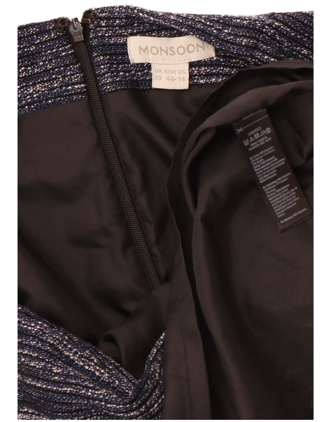 MONSOON Womens Pencil Skirt UK 18 XL W38 Navy Blue Flecked Polyester