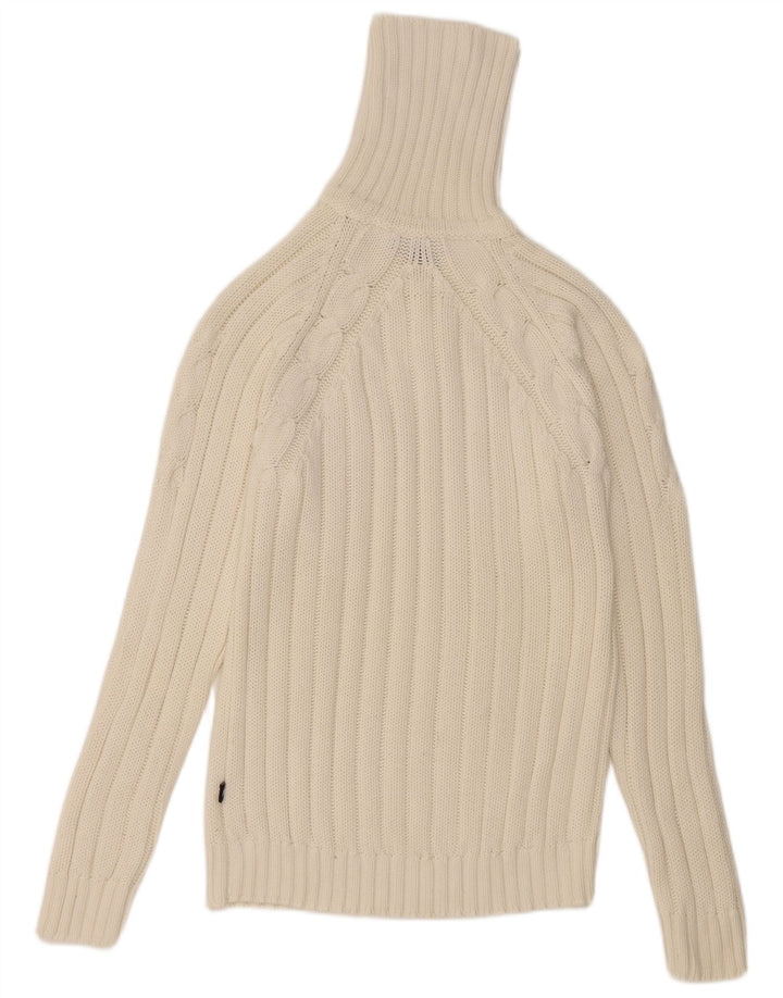 JOHN DEVIN Mens Zip Neck Jumper Sweater Small Off White Cotton