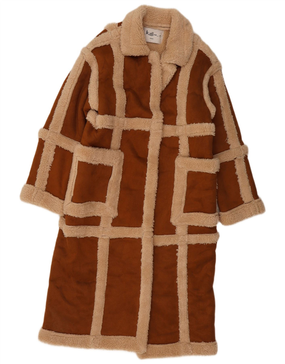K. ZELL Womens Loose Fit Sherpa Overcoat UK 14 Medium Brown Geometric
