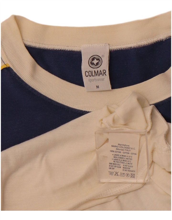 COLMAR Mens Graphic T-Shirt Top Medium White Colourblock Cotton Sports