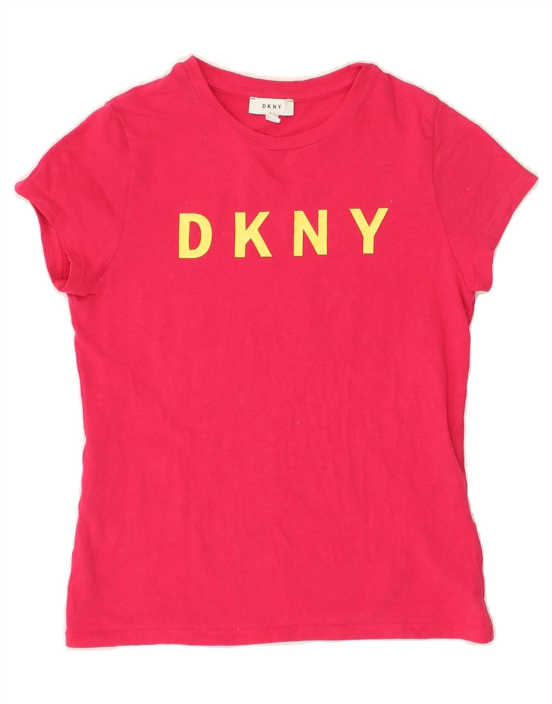 DKNY Girls Graphic T-Shirt Top 11-12 Years Pink Cotton | Vintage Dkny | Thrift | Second-Hand Dkny | Used Clothing | Messina Hembry 