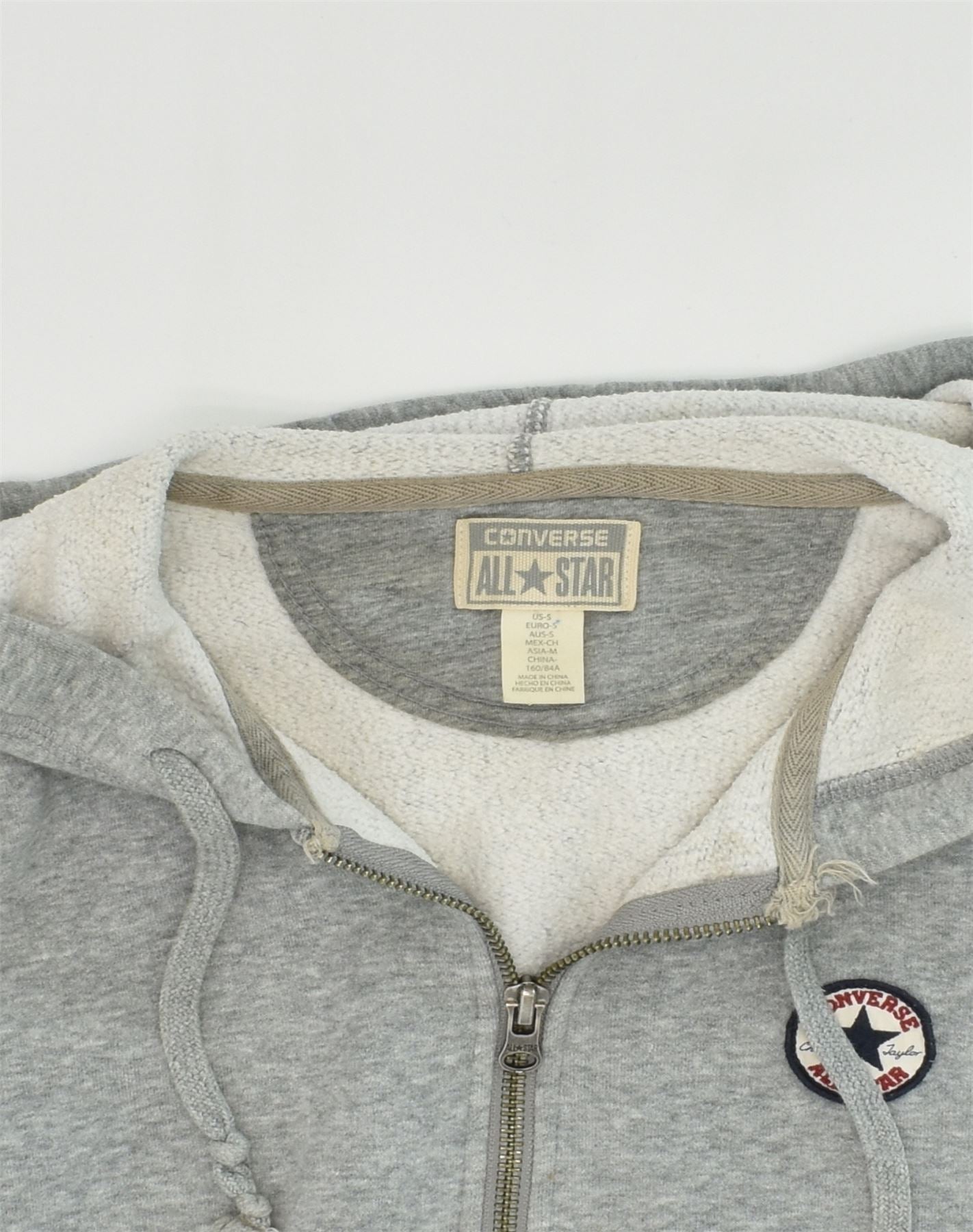 CONVERSE Womens Zip Hoodie Sweater UK 10 Small Grey Cotton