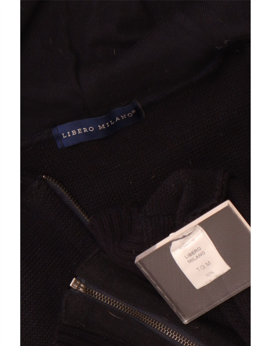 Libero Milano Womens Hooded Cardigan Sweater UK 14 Medium Black Wool