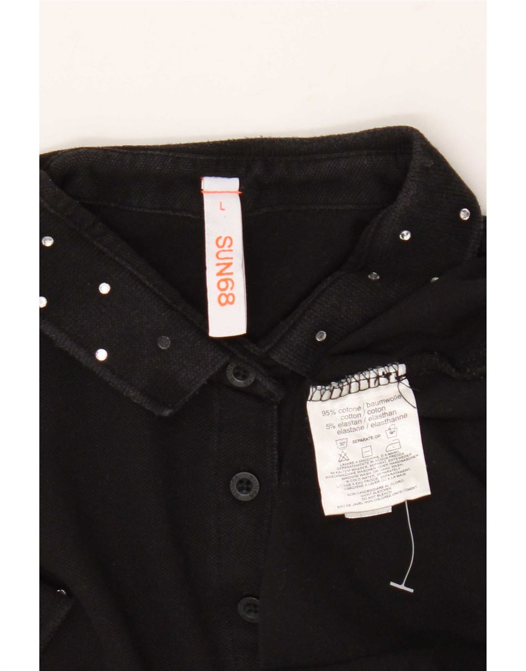 Sun68 Womens Polo Shirt UK 14 Large Black Cotton