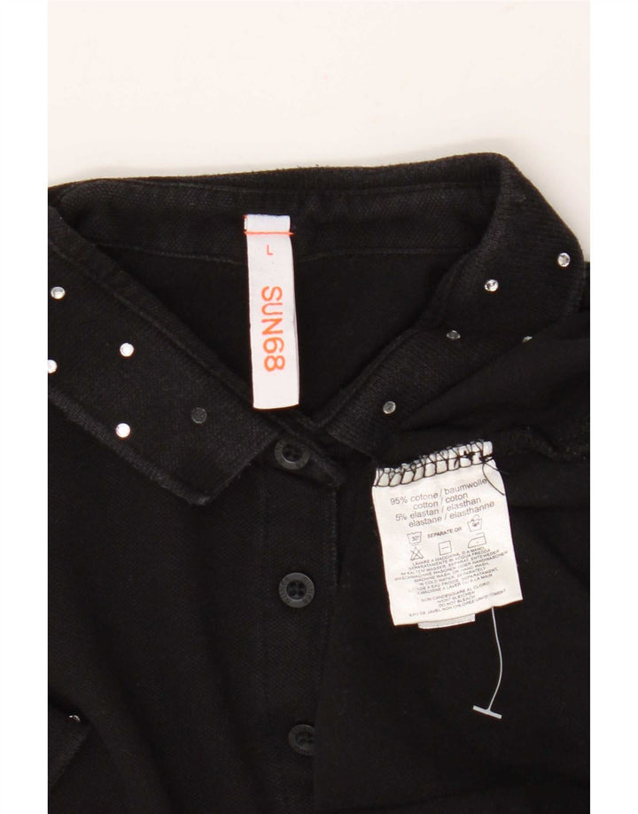 Sun68 Womens Polo Shirt UK 14 Large Black Cotton