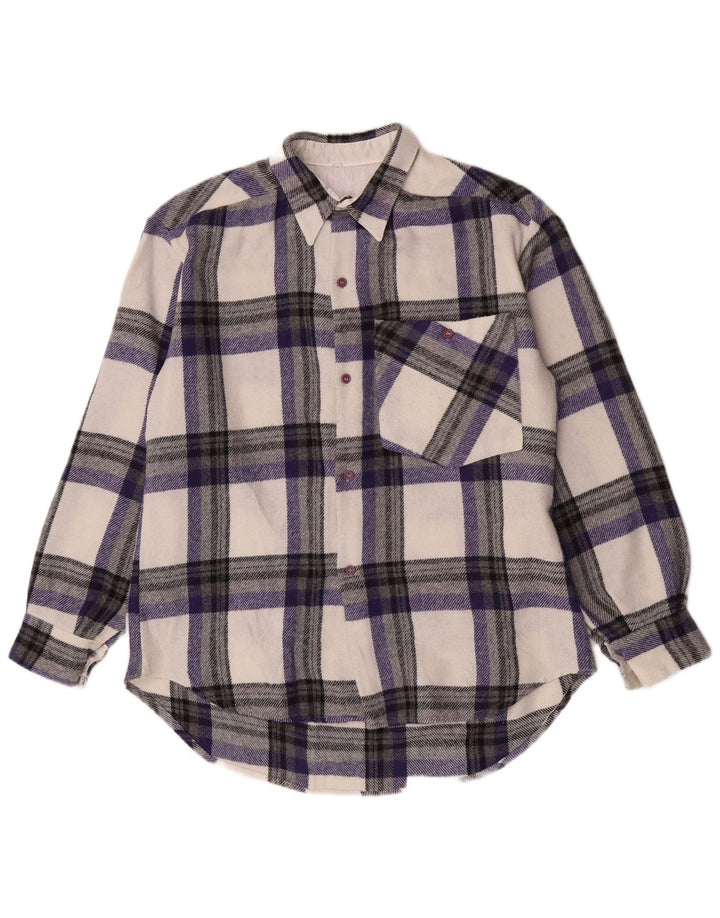 Vintage Mens Oversized Flannel Shirt Small Multicoloured Plaid Polyester