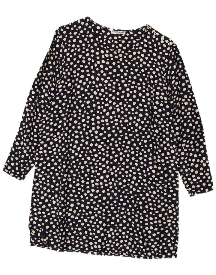 Cacharel Womens Long Sleeve Shift Dress EU 38 Medium Navy Blue Polka Dot