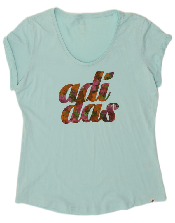 Adidas Womens Graphic T-Shirt Top UK 16 Large Turquoise Cotton
