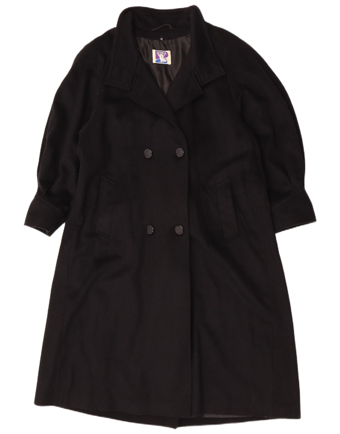 Yessica Womens Double Breasted Coat UK 20 2XL Black Wool