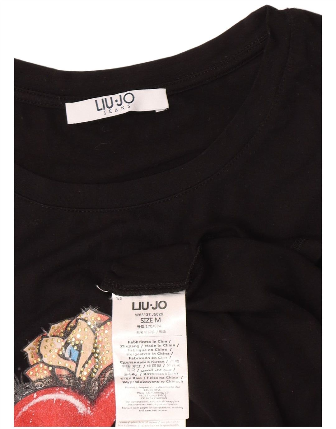 Liu Jo Womens Graphic T-Shirt Top UK 12 Medium Black Viscose