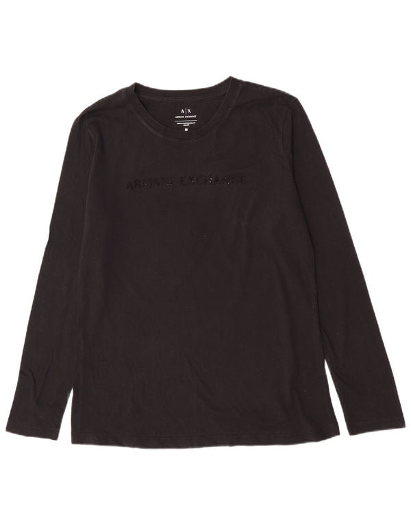 Armani Exchange Womens Graphic Top Long Sleeve UK 12 Medium Black