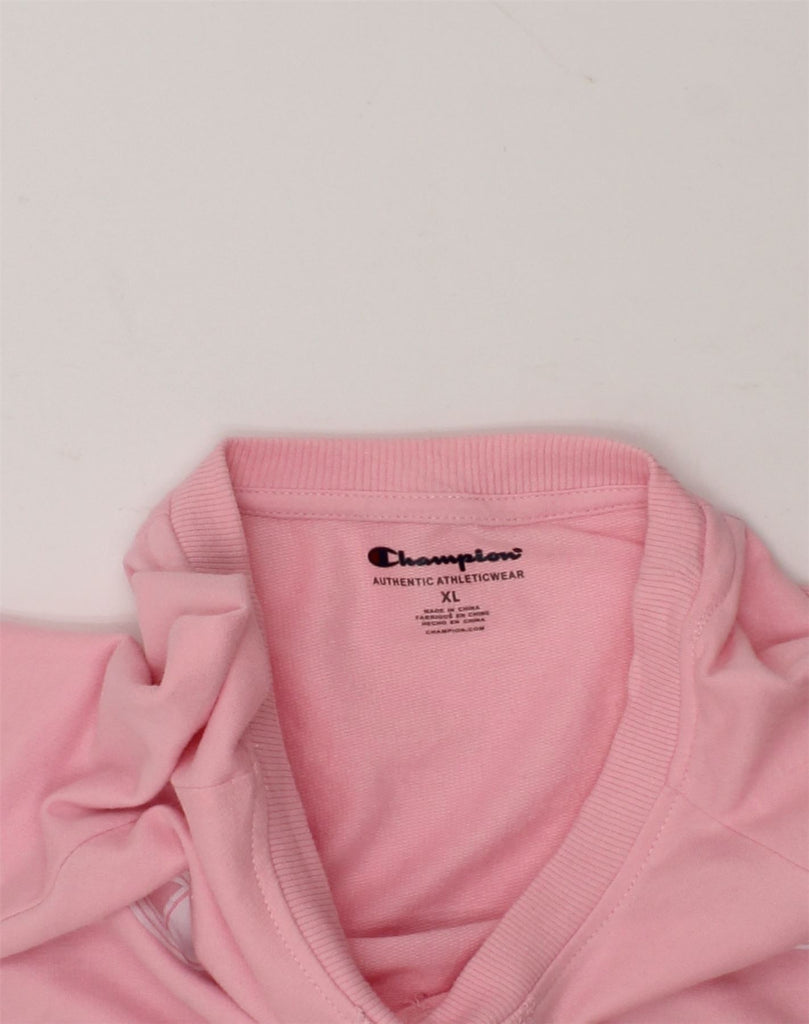 CHAMPION Girls Graphic Sweatshirt Jumper 13-14 Years XL Pink Cotton | Vintage Champion | Thrift | Second-Hand Champion | Used Clothing | Messina Hembry 