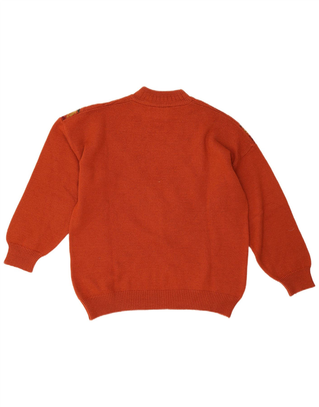 Vintage Mens Turtle Neck Jumper Sweater Large Orange Geometric Wool
