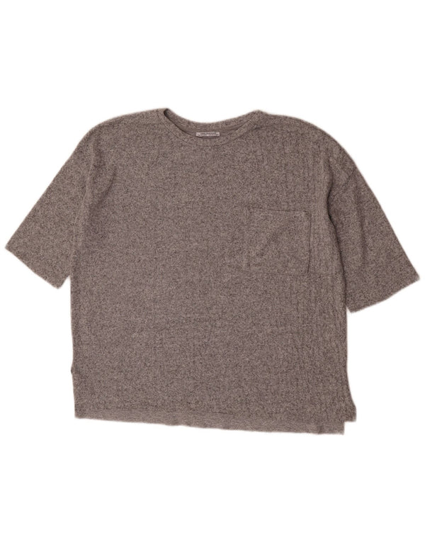 Zara Womens Trafaluc Oversized T-Shirt Top UK 10 Small Grey Flecked