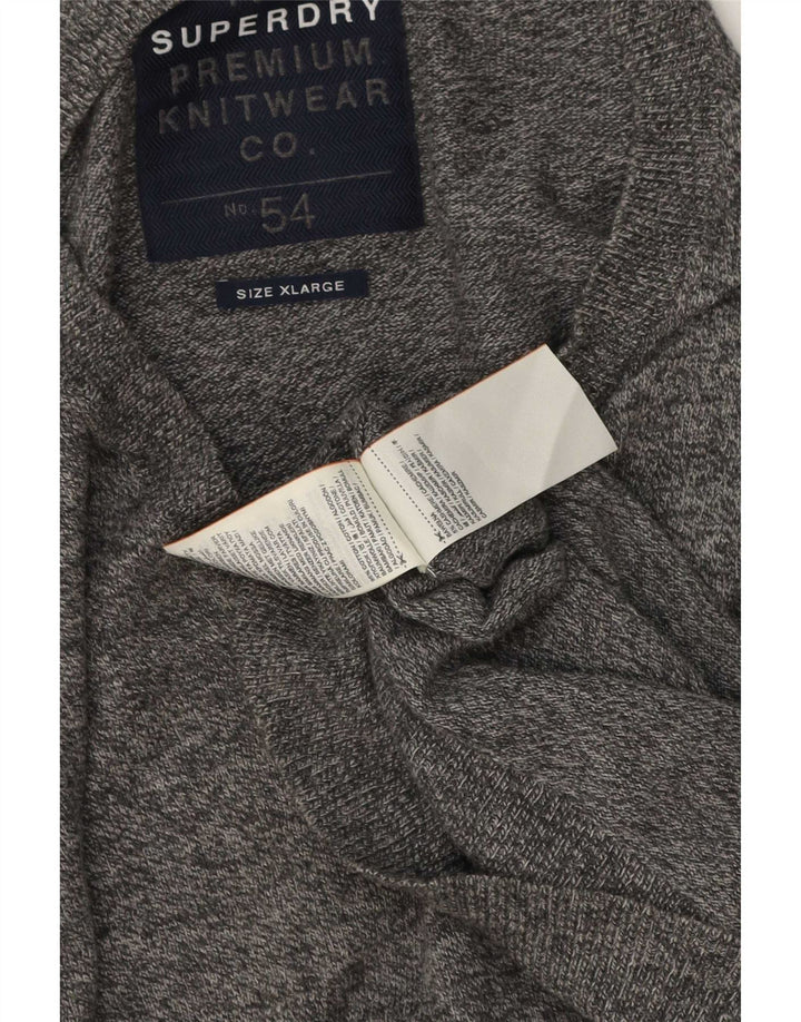Superdry Mens V-Neck Jumper Sweater XL Grey Flecked Cotton