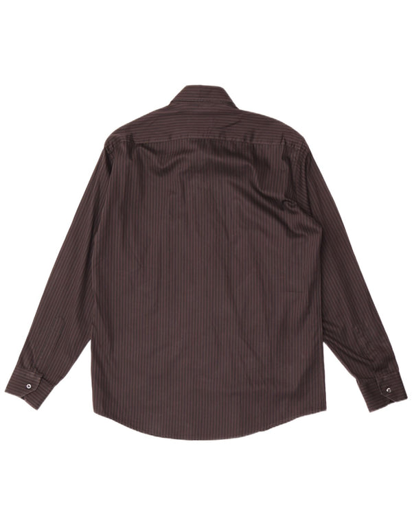 Renato Balestra Mens Shirt Size 41 16 Large Brown Pinstripe Cotton