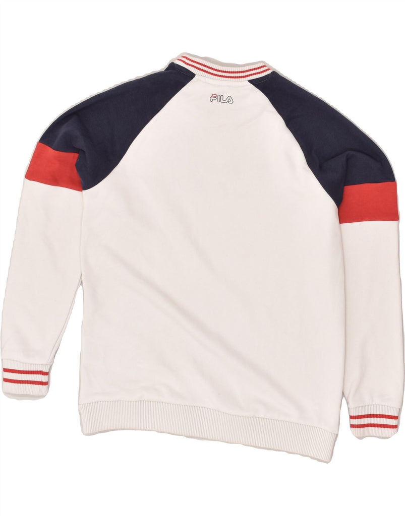 FILA Boys Graphic Sweatshirt Jumper 13-14 Years Off White Colourblock | Vintage Fila | Thrift | Second-Hand Fila | Used Clothing | Messina Hembry 