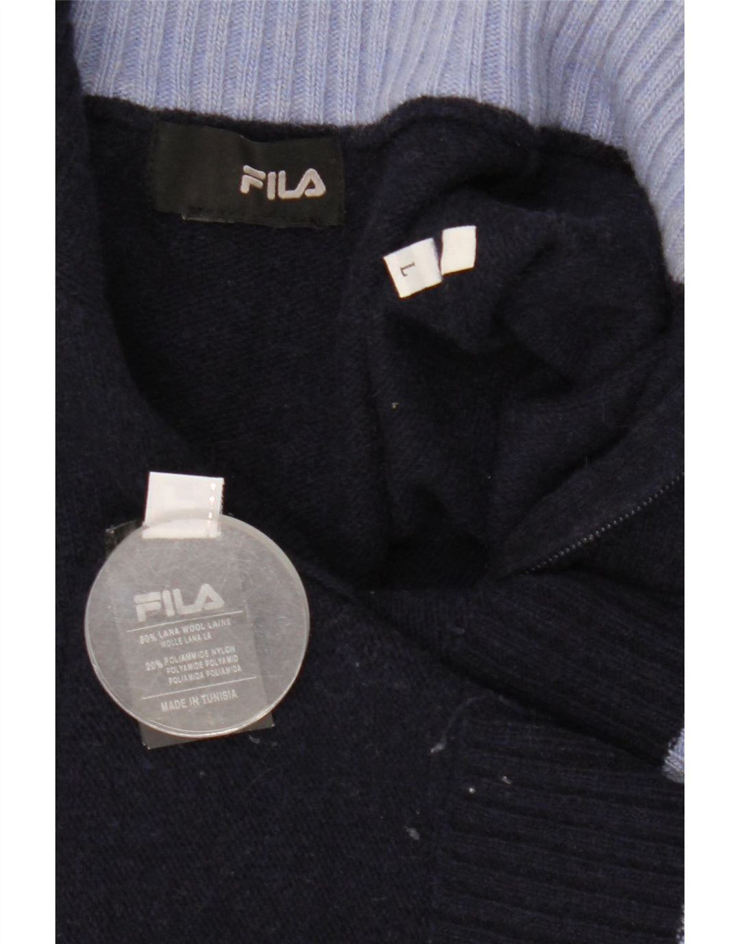 Fila Mens Zip Neck Jumper Sweater Large Navy Blue Wool