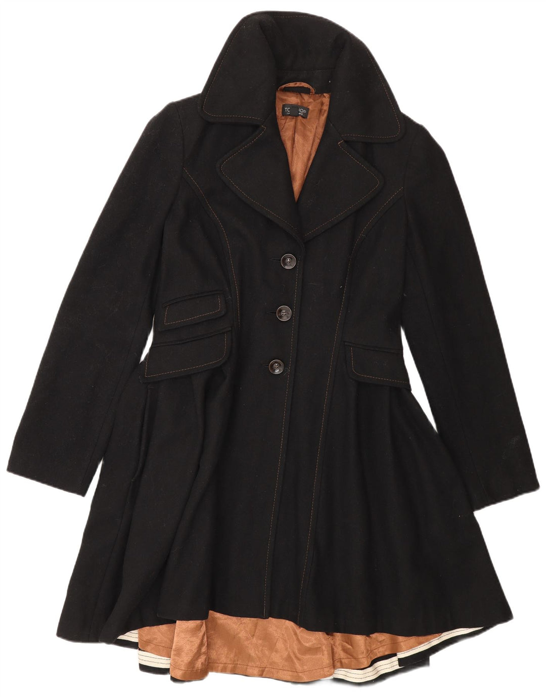 Topshop Womens Princess Coat UK 12 Medium Black Wool