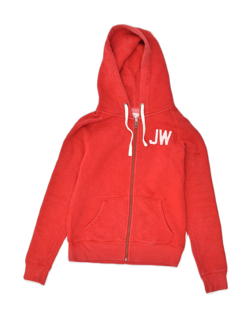 JACK WILLS Womens Graphic Zip Hoodie Sweater UK 8 Small Red Cotton | Vintage Jack Wills | Thrift | Second-Hand Jack Wills | Used Clothing | Messina Hembry 