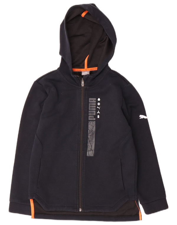 Puma Boys Graphic Zip Hoodie Sweater 9-10 Years Navy Blue Polyester