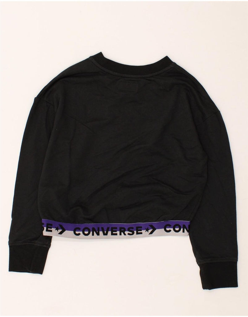 CONVERSE Girls Graphic Crop Sweatshirt Jumper 12-13 Years Large Black | Vintage Converse | Thrift | Second-Hand Converse | Used Clothing | Messina Hembry 