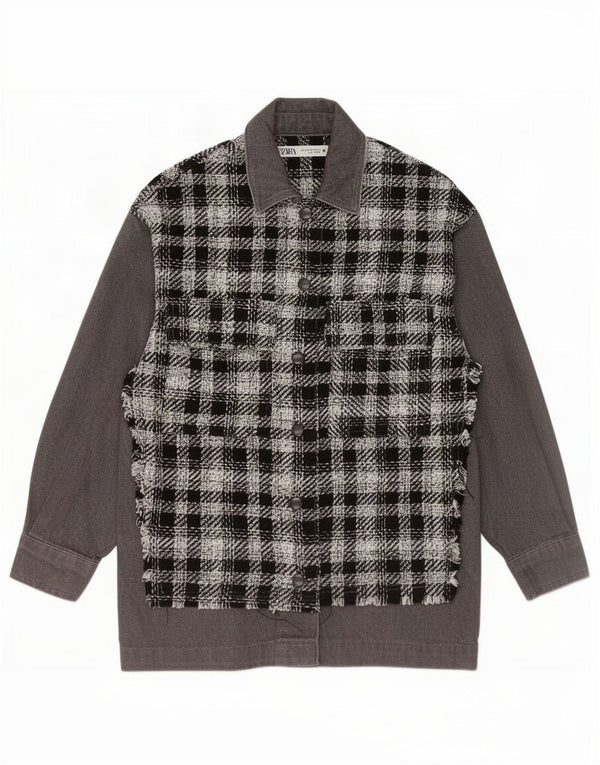 Zara Womens Overshirt Shirt UK 6 XS Black Check Cotton