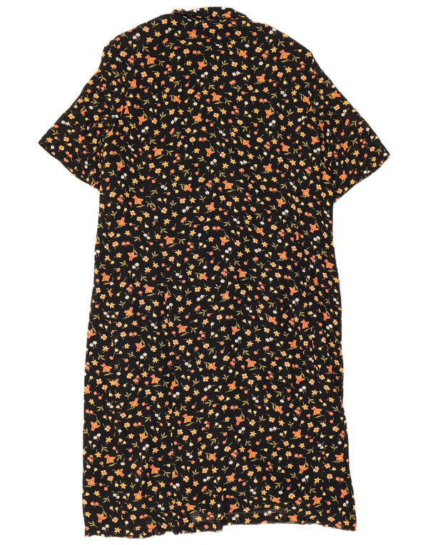 Rio Womens Short Sleeves Shirt Dress UK 16 Large Black Floral