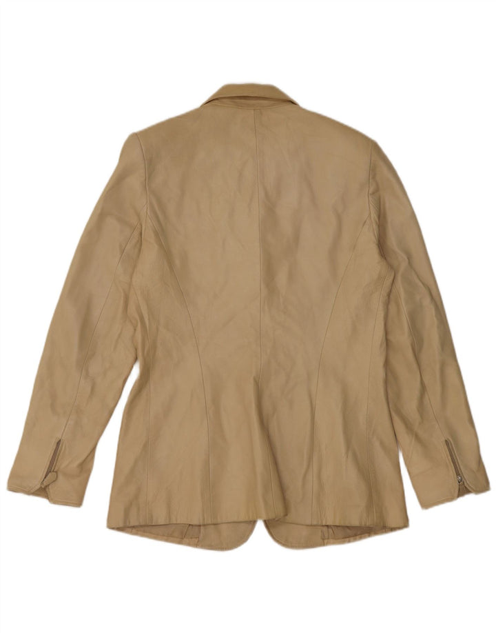 Vintage Womens 3 Button Leather Blazer Jacket IT 44 Medium Beige Leather