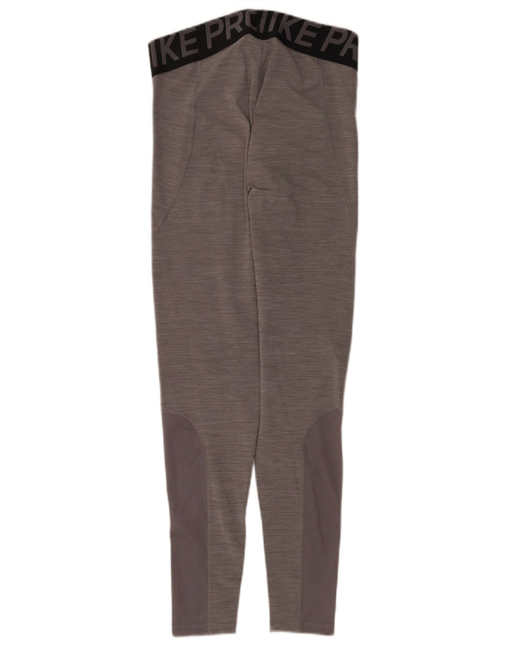 Nike Womens Dri Fit Graphic Leggings UK 12 Medium Grey Colourblock