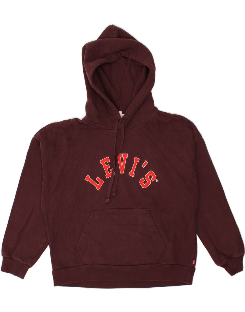 LEVI'S Womens Graphic Hoodie Jumper UK 10 Small Maroon Cotton | Vintage Levi's | Thrift | Second-Hand Levi's | Used Clothing | Messina Hembry 