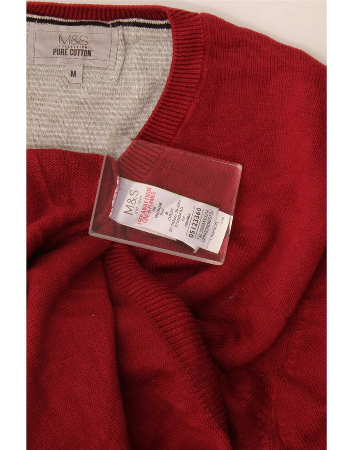 Marks & Spencer Mens V-Neck Jumper Sweater Medium Red Cotton