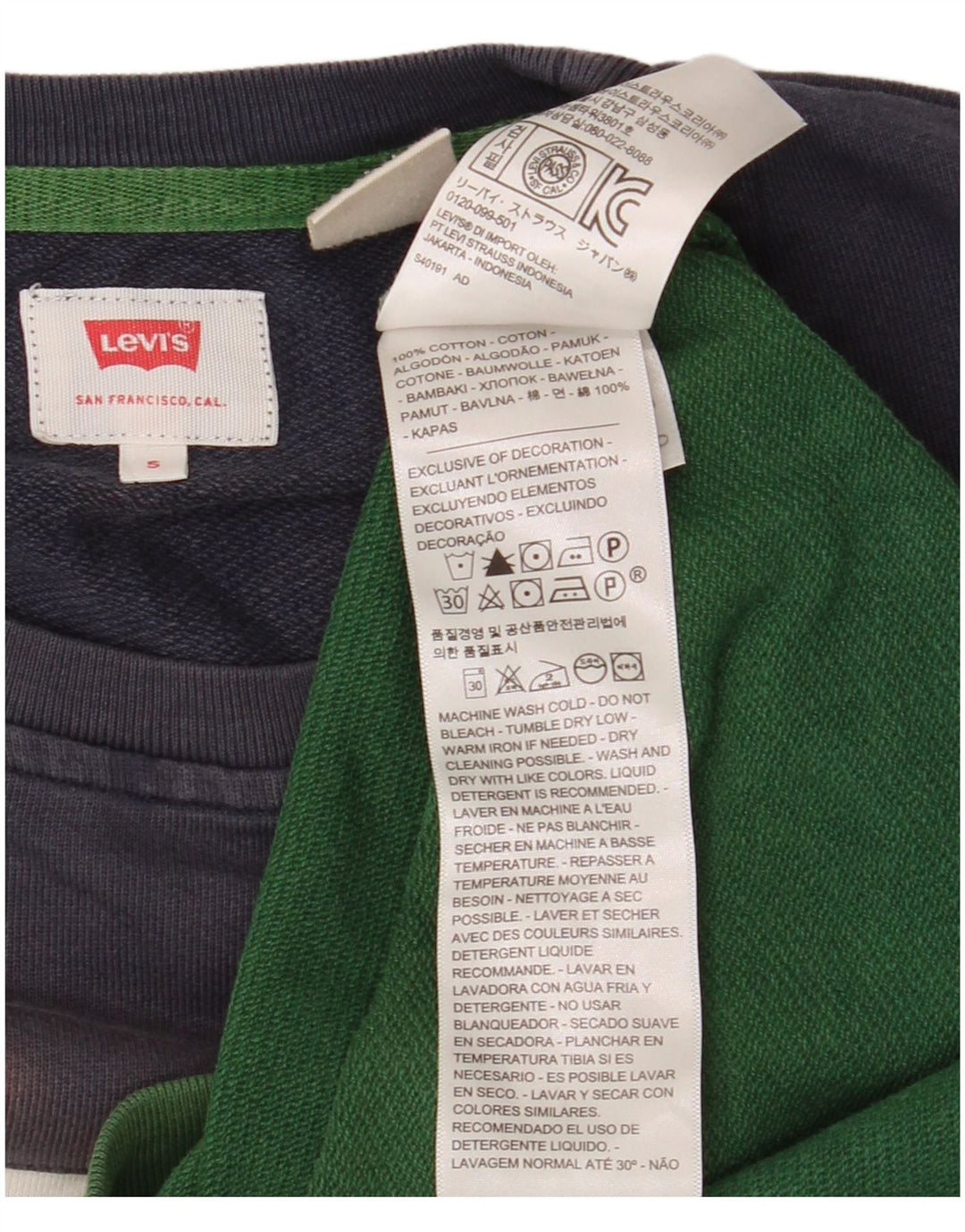 Levi's Mens Graphic Sweatshirt Jumper Small Green Colourblock Cotton