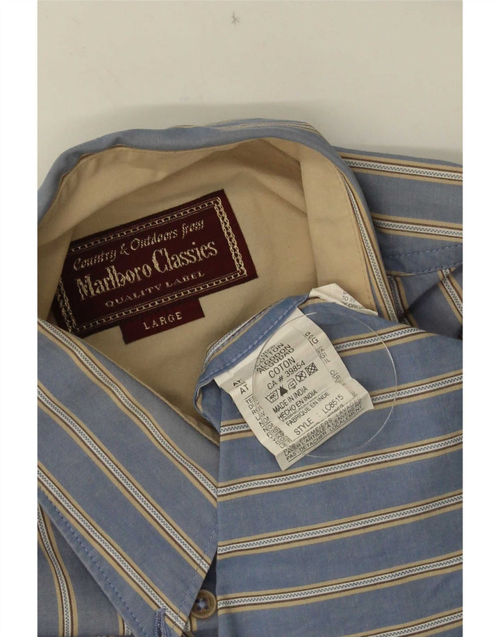 Marlboro Classics Mens Shirt Large Blue Striped Cotton