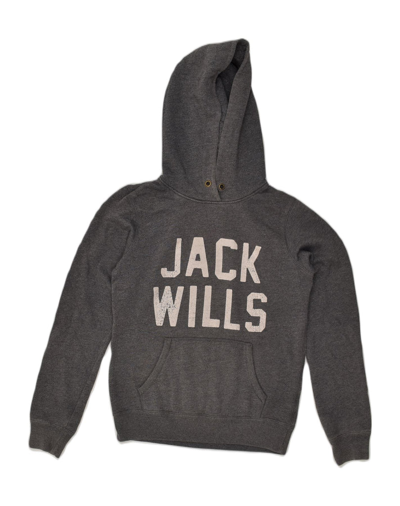 JACK WILLS Womens Graphic Hoodie Jumper UK 10 Small Grey Cotton | Vintage Jack Wills | Thrift | Second-Hand Jack Wills | Used Clothing | Messina Hembry 