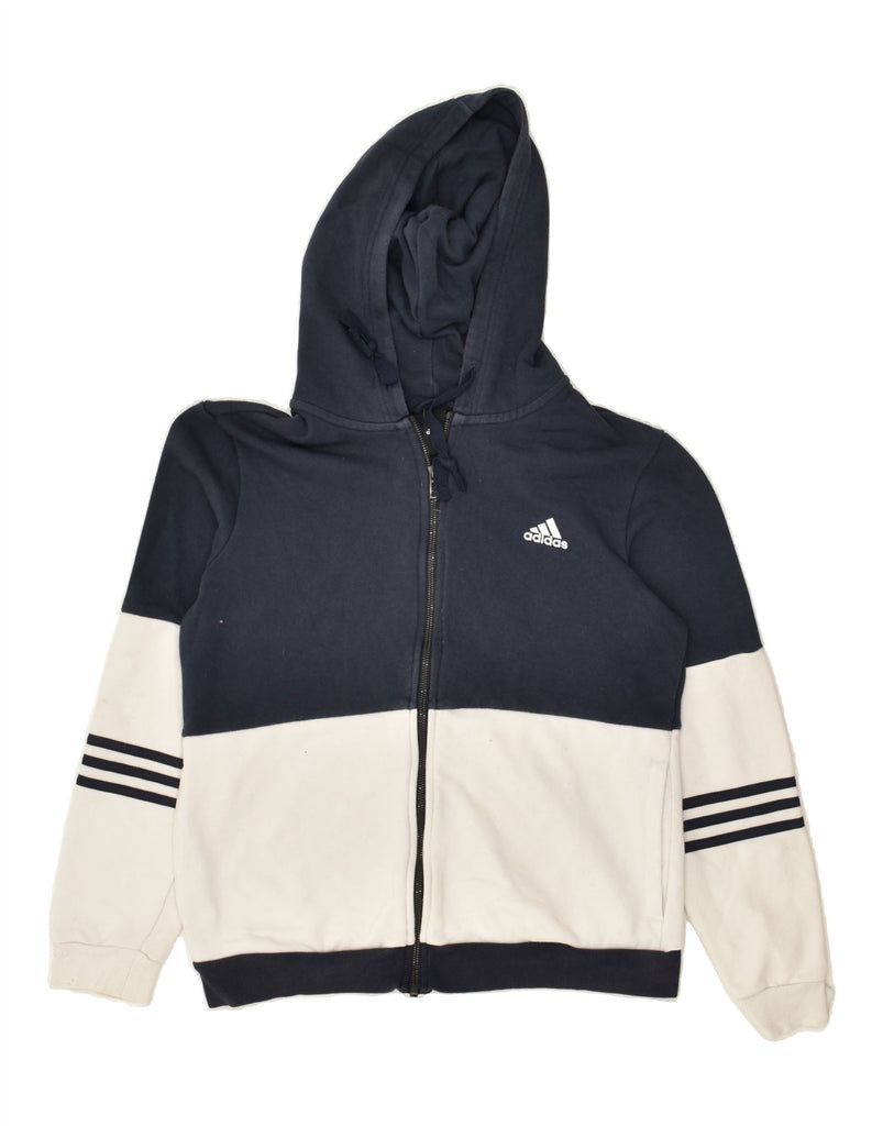 ADIDAS Boys Zip Hoodie Sweater 14-15 Years Navy Blue Colourblock | Vintage Adidas | Thrift | Second-Hand Adidas | Used Clothing | Messina Hembry 