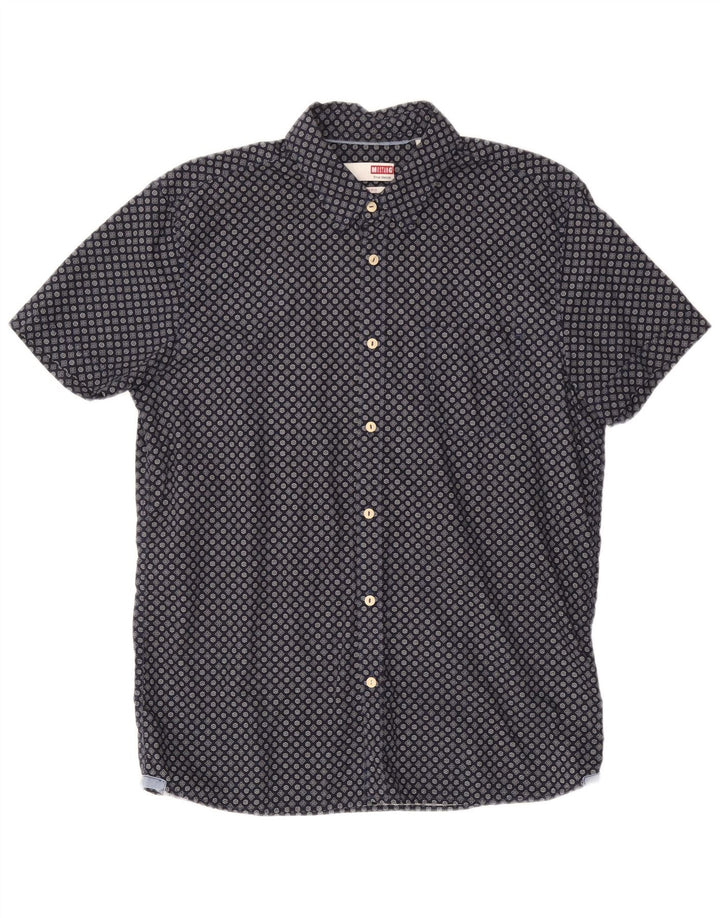 MUSTANG Mens Slim Fit Short Sleeve Shirt Large Navy Blue Floral Cotton