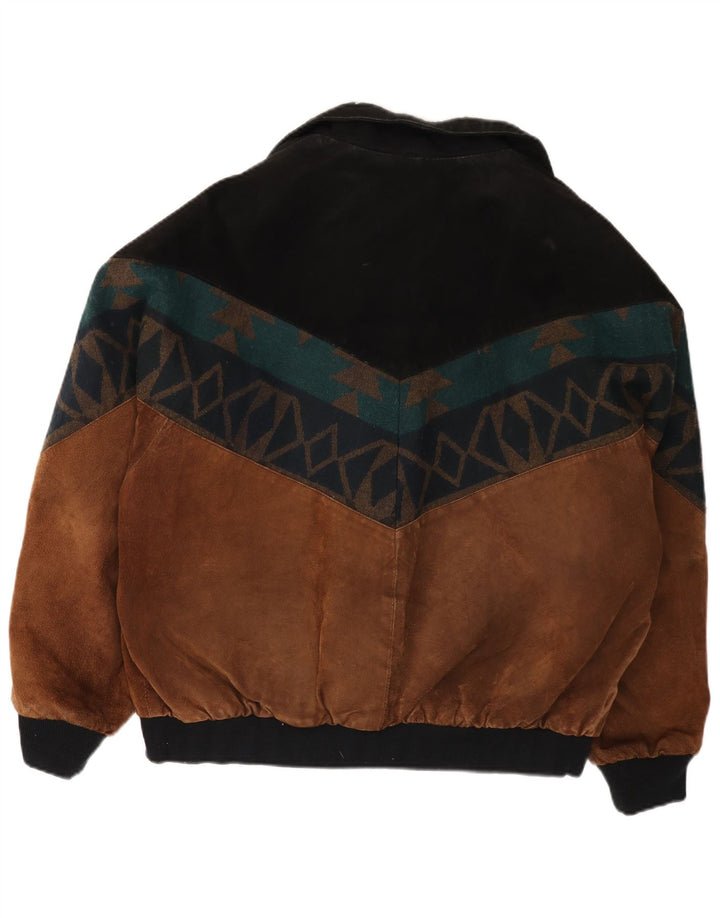VINTAGE Mens Suede Jacket UK 42 XL Brown Colourblock Leather