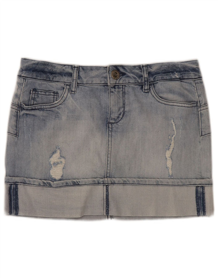 Liu Jo Womens Distressed Mini Denim Skirt W28 Medium Blue Cotton