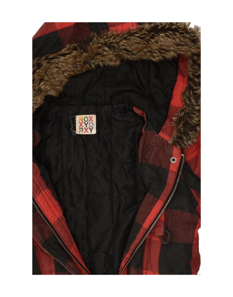 ROXY Womens Hooded Padded Duffle Coat UK 10 Small Red Check Cotton | Vintage Roxy | Thrift | Second-Hand Roxy | Used Clothing | Messina Hembry 