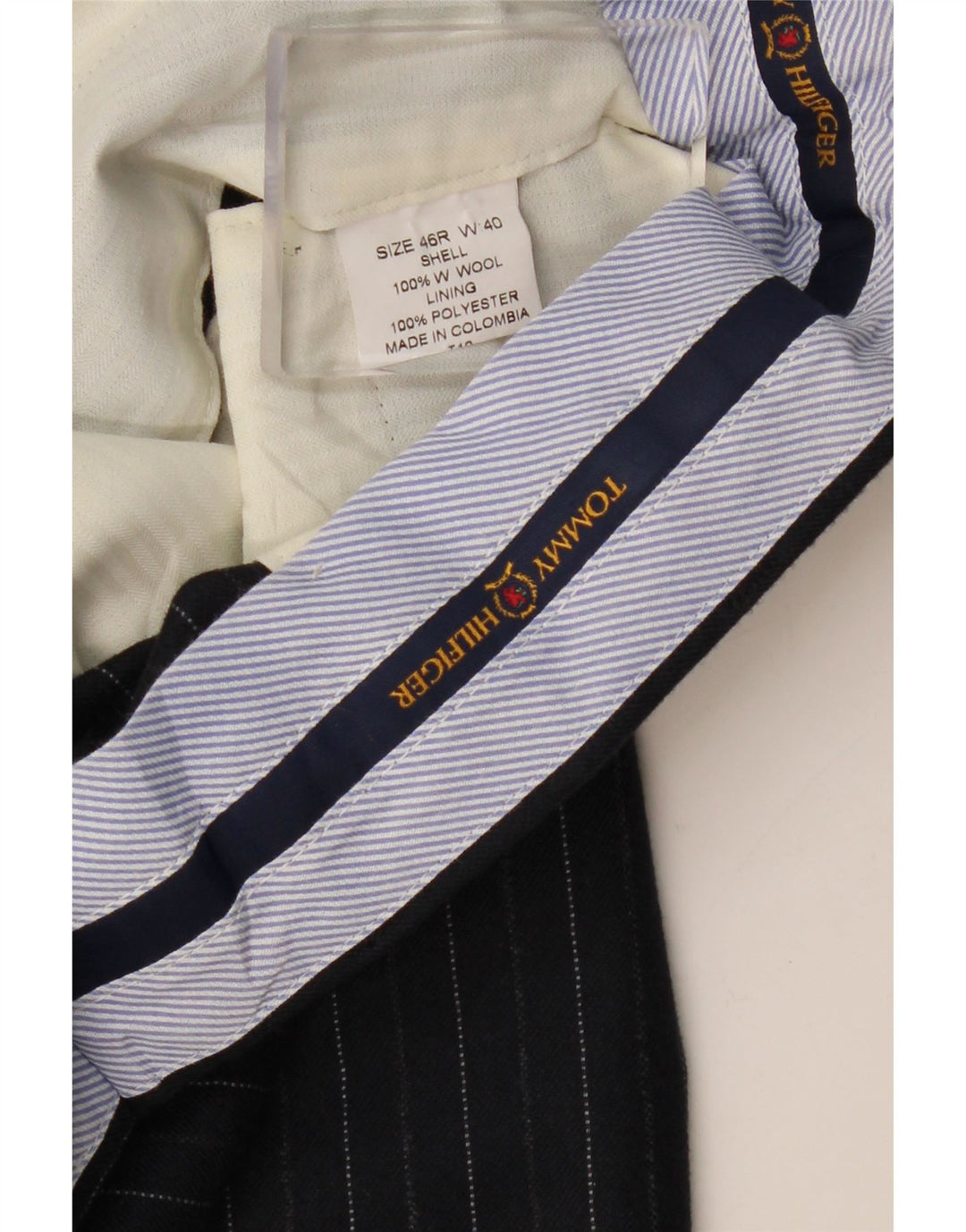 TOMMY HILFIGER Mens Pegged Suit Trousers W40 L30 Navy Blue Pinstripe Wool