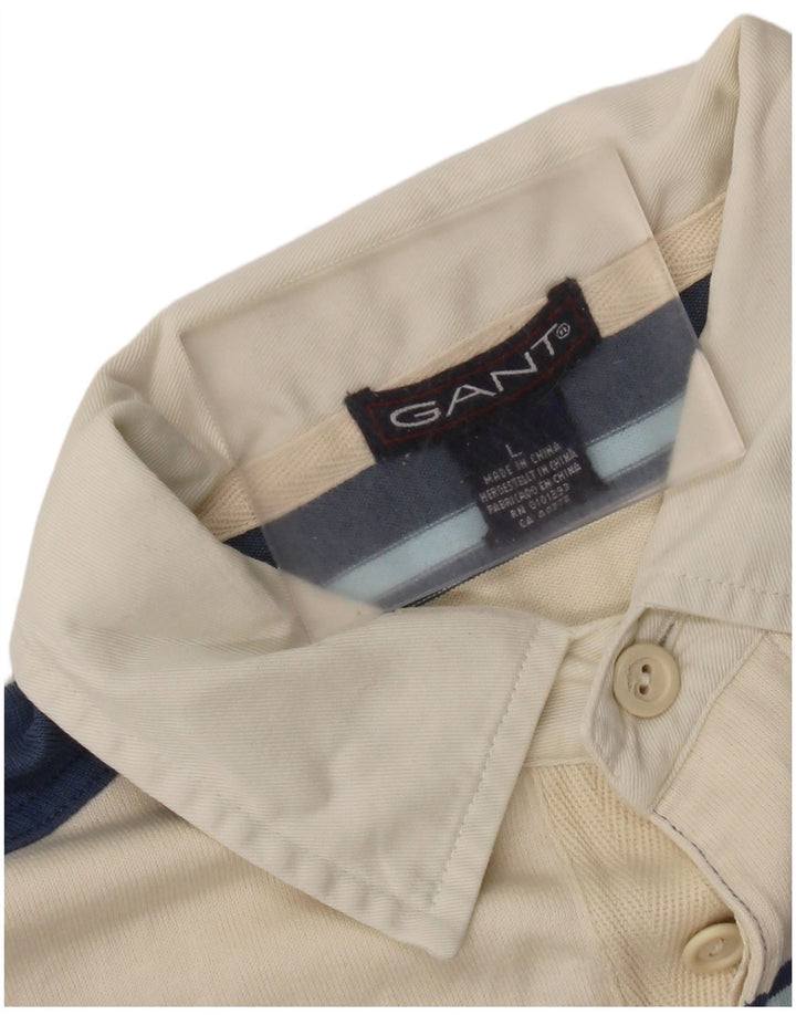 Gant Mens Polo Shirt Large Blue Striped Cotton