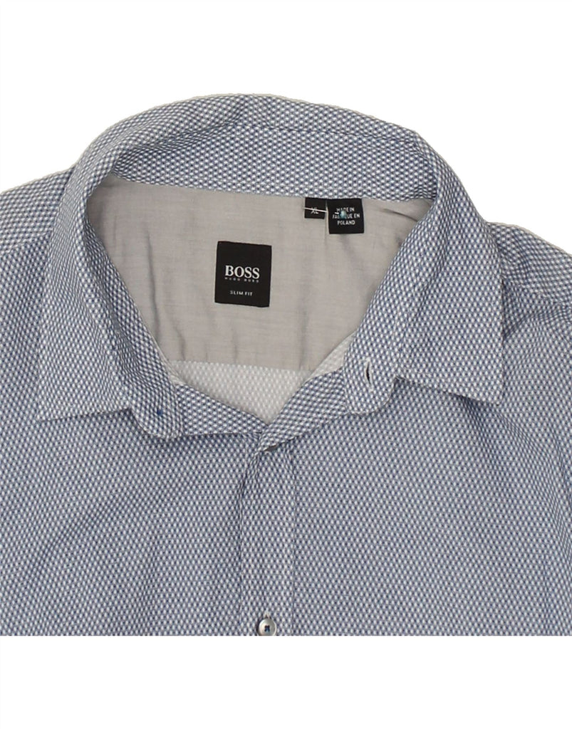 HUGO BOSS Mens Slim Fit Shirt XL Blue Check Cotton | Vintage Hugo Boss | Thrift | Second-Hand Hugo Boss | Used Clothing | Messina Hembry 