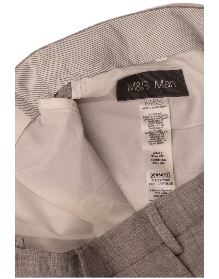 Marks & Spencer Mens Straight Suit Trousers W36 L33 Grey Polyester