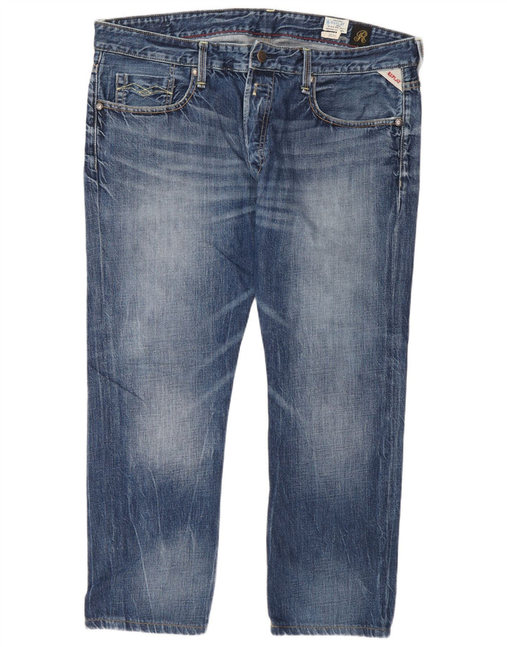 Replay Mens Straight Jeans W38 L28 Blue Cotton